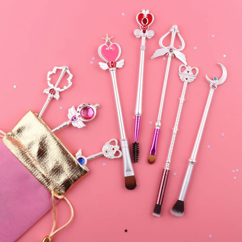 8Pcs Sailor Moon Makeup Brushes Cosmetics Soft Fiber Hair Makeup Blush Eye Shadow Eyebrow Brush Cosplay Tsukino Usagi Props