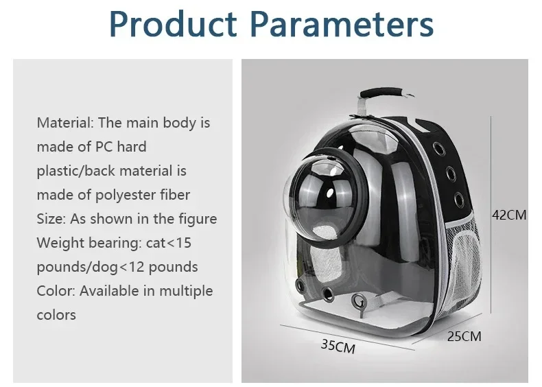 Atmungsaktiver Tragbarer Haustier-Rucksack Transparente Raumkapsel-Tasche für Katzen und Hunde - Haustiertransport mit Komfortgriffen – Detail 9