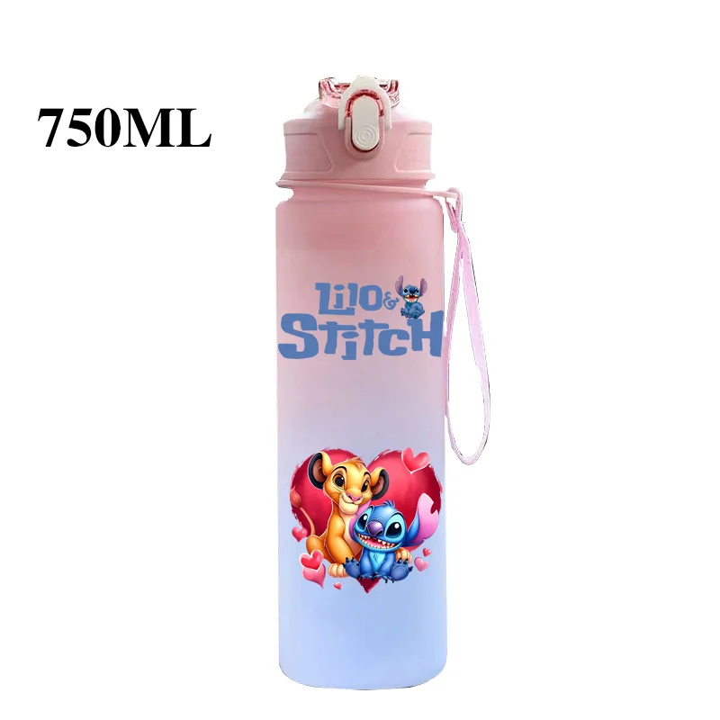 Botol air Disney Lilo Stitch, cangkir air berkemah luar ruangan kapasitas besar, anti bocor, teko plastik portabel