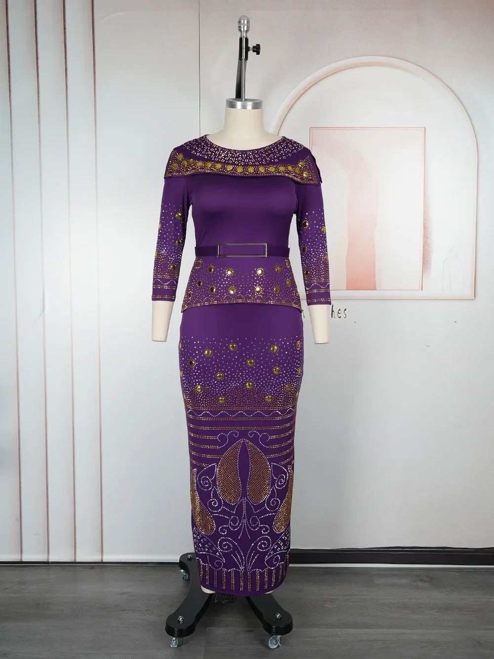 فساتين الحفلات الأفريقية مقاس كبير للنساء Dashiki Diamond Bodycon فستان طويل ماكسي ملابس أنيقة فستان سهرة زفاف إسلامي #6