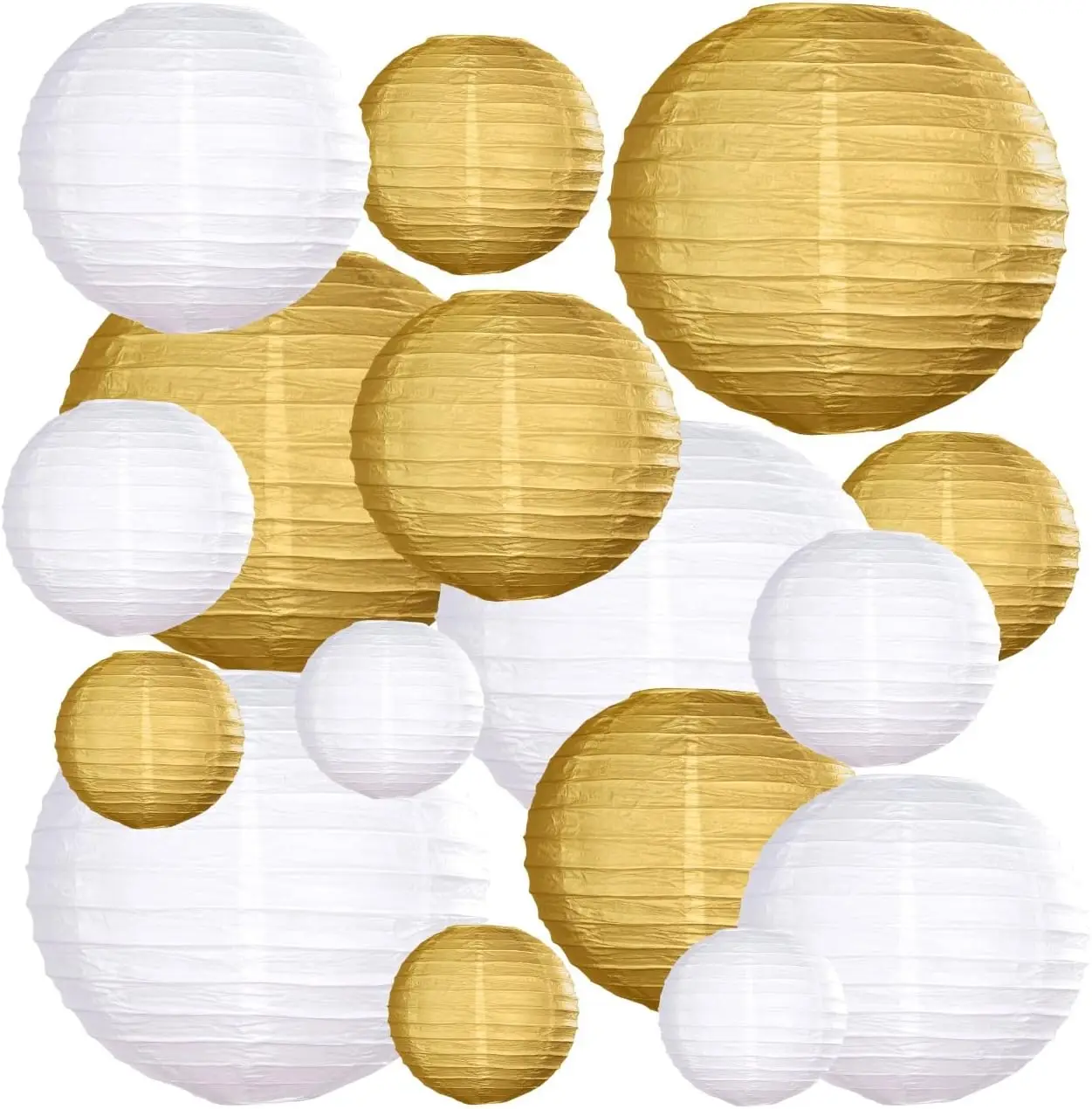 

16 Pcs White & Gold Round Hanging Lanterns Chinese Lamp for Wedding, Parties, Birthdays & Decoration(6"8"10"12")