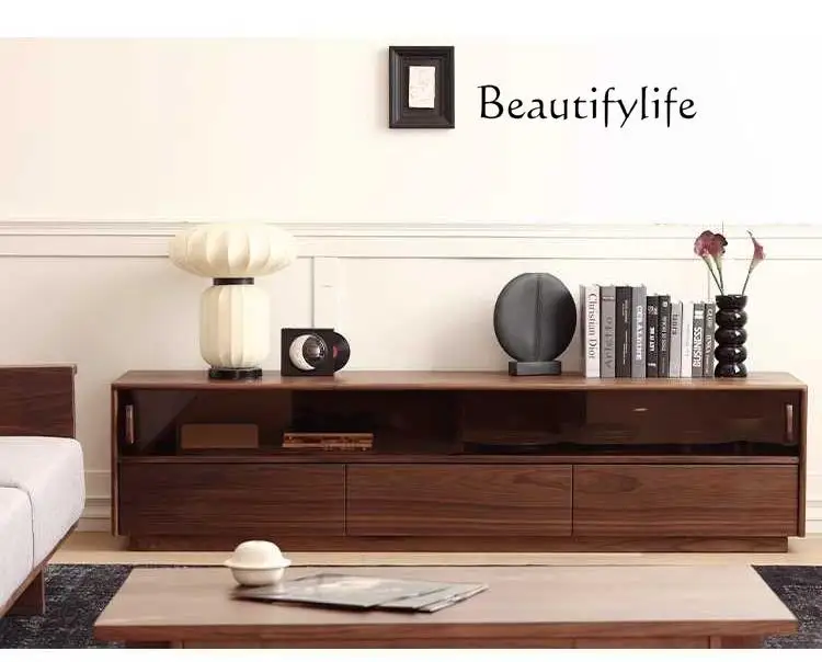 

All solid wood floor-to-ceiling TV cabinet North American black walnut simple small apartment light luxury locker