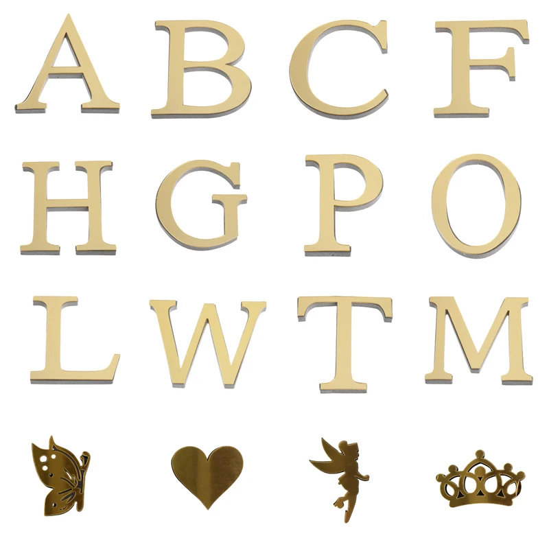 10CM 26 English Golden Letters Wall Alphabet Decorative 3D Mirror Acrylic Letters Mural Decoration Home Decoration Letter