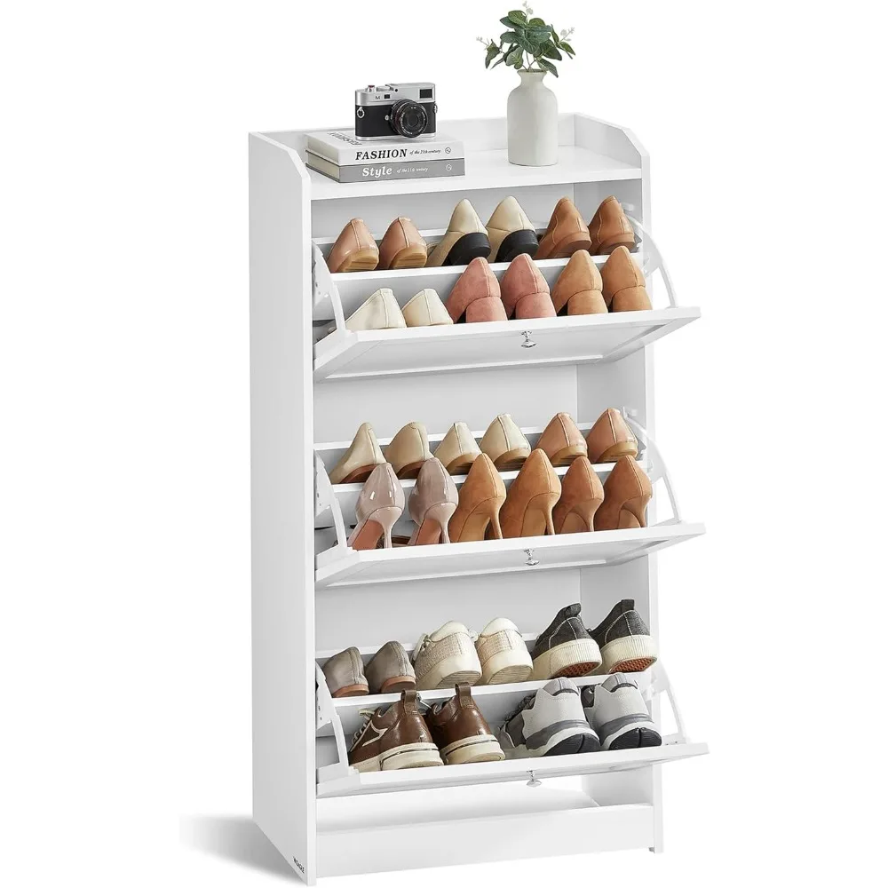 

Shoe Cabinet with 3 Flip Drawers, Shoe Storage Cabinet, Adjustable and Removable Dividers, Holds up to 18 Pairs of Shoes