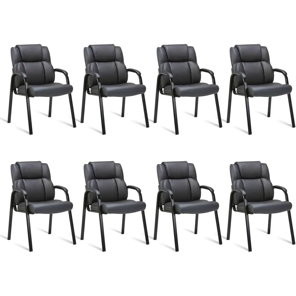 

Set of 8 Leather Office Chairs with Padded Armrests for Conference Rooms, Home, and Living Spaces in Black