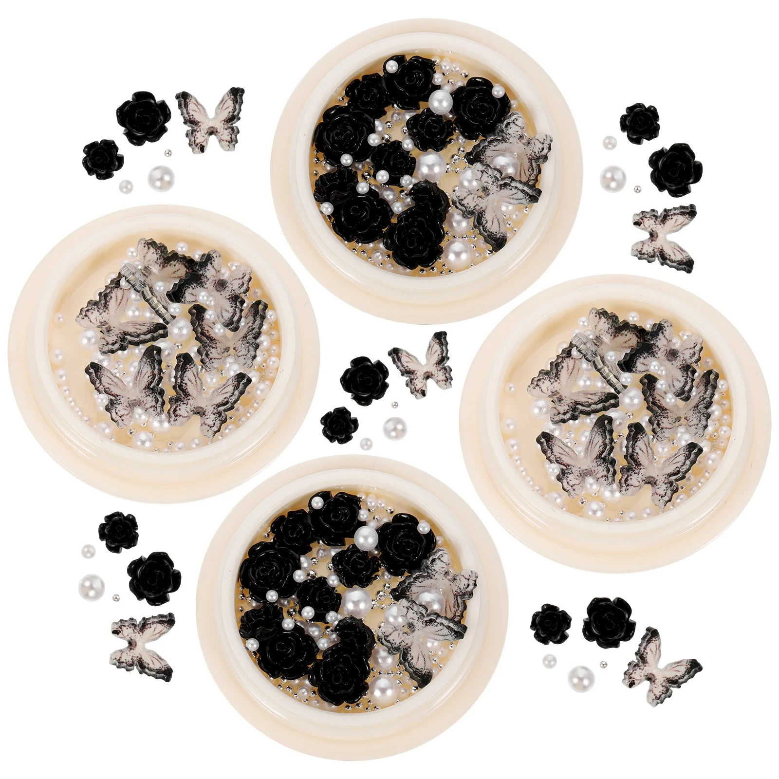 

4 Boxes Black Camellia Rhinestones Nail Jewels Decorative Sequins for Nail Art Face Beauty DIY Ornament Accessories Manicure