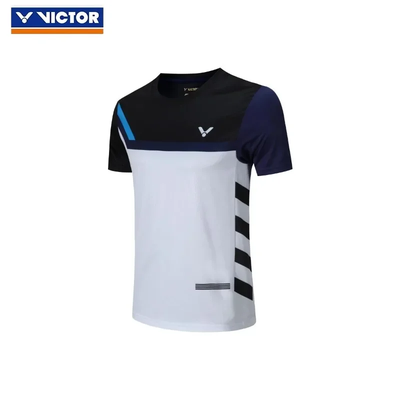 Victor Couple breathable short sleeve T-shirt shorts Quick dry Breathable training Blue sports running top Gym ball suit set men