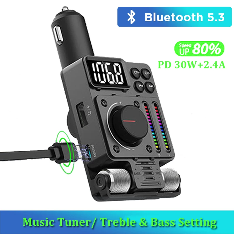 

2023 Bluetooth 5.3 Car Wireless FM Transmitter Radio Adapter PD30W QC3.0 Fast Charging Car MP3 U Disk Music Player Accessories