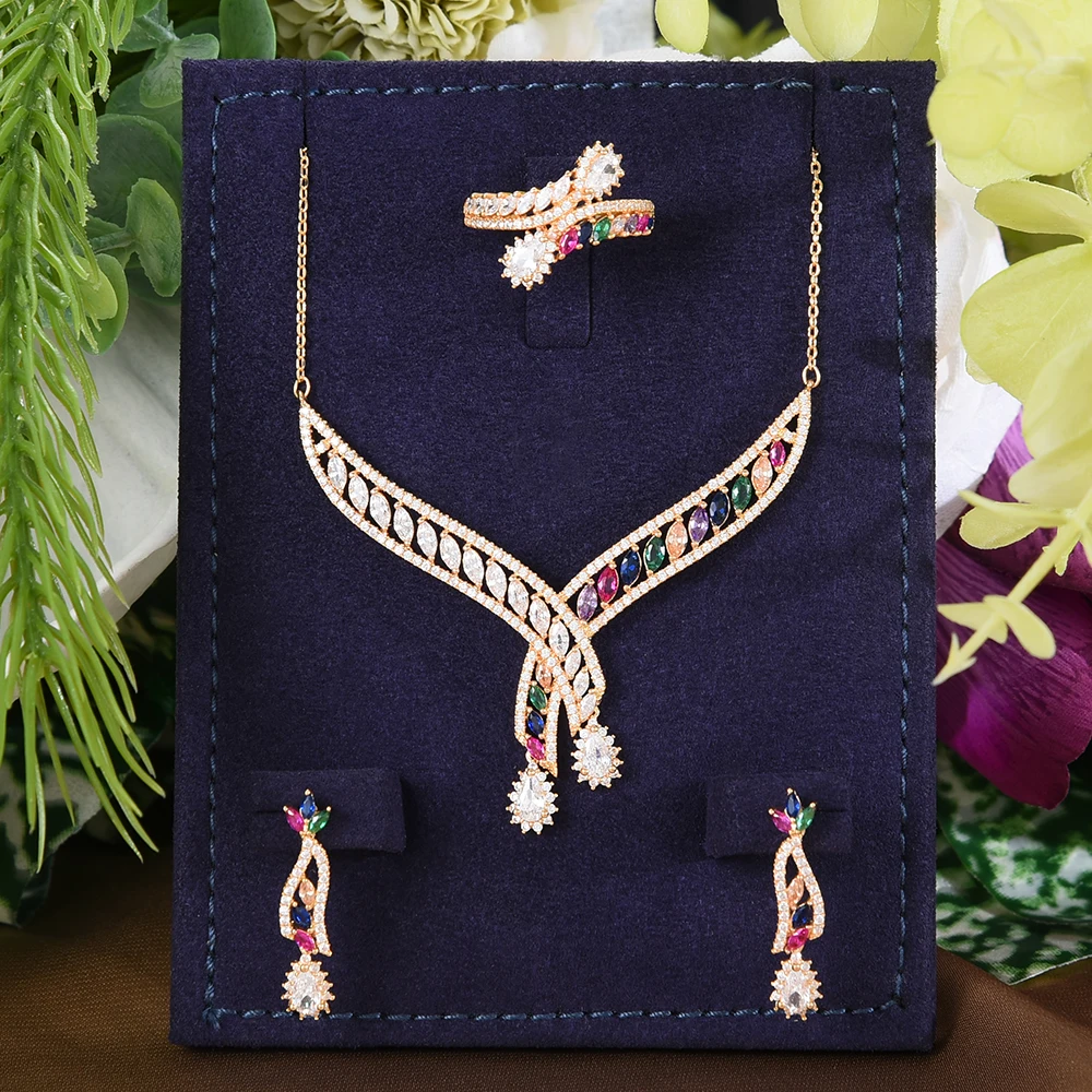 

Siscathy 2022 Fashion Luxury Zircon Wedding Jewelry Set For Women Bride Engagement Necklace Earrings Party Jewelry Accessories