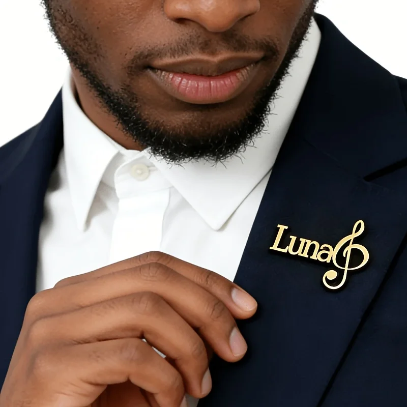 Custom Treble Clef Name Lapel Pin Stainless Steel Personalized Music Note Brooch Musician Collar Pin Custom Jewelry Accessories