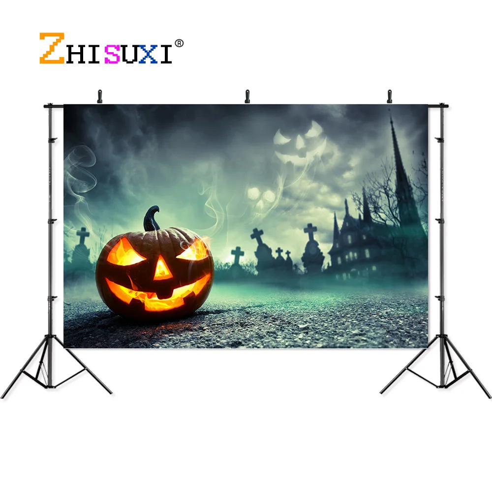 

Halloween Backdrop Pumpkin Lantern Castle Forest Moon Tombstone Photography Background For Photo Studio Props 2158 WSJ-01