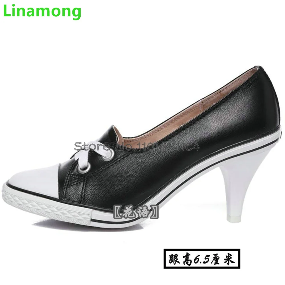 Round Toe Thin High Heel Leisure Pumps For Female Women 2024 Spring New Lace-up Shallow Handamde Mixed Colors Heightened Shoes