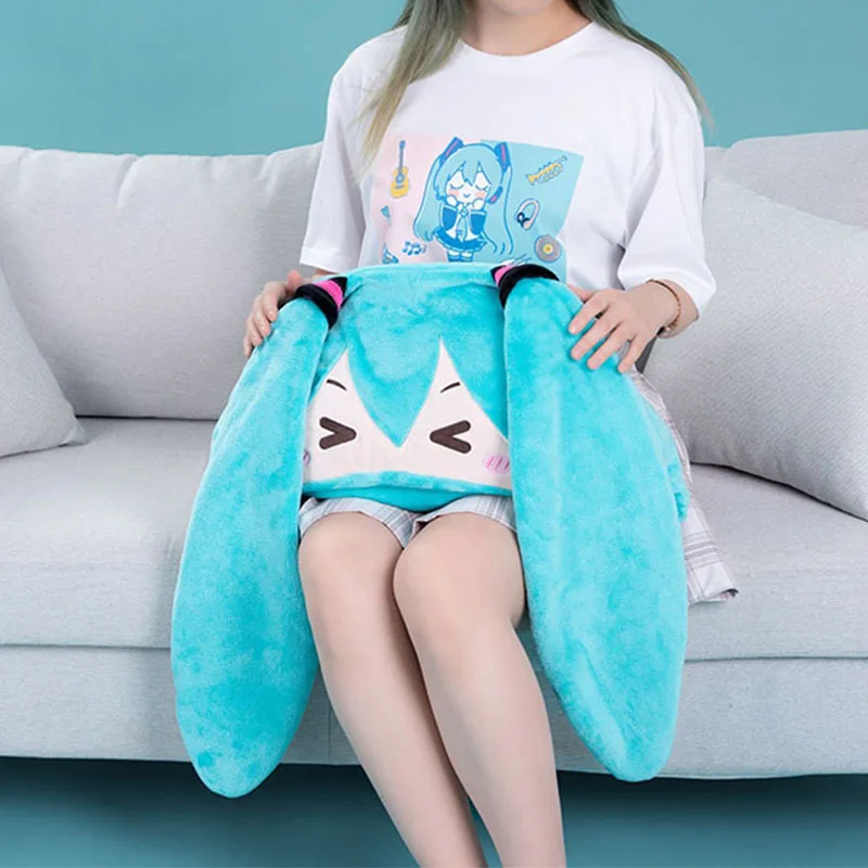 Anime Hatsune Miku Cosplay Blanket Cloak Hoodie Flannel 2in1 Pillow Blanket Vocaloid Costume Soft Warm Shawl Sofa Children Toy