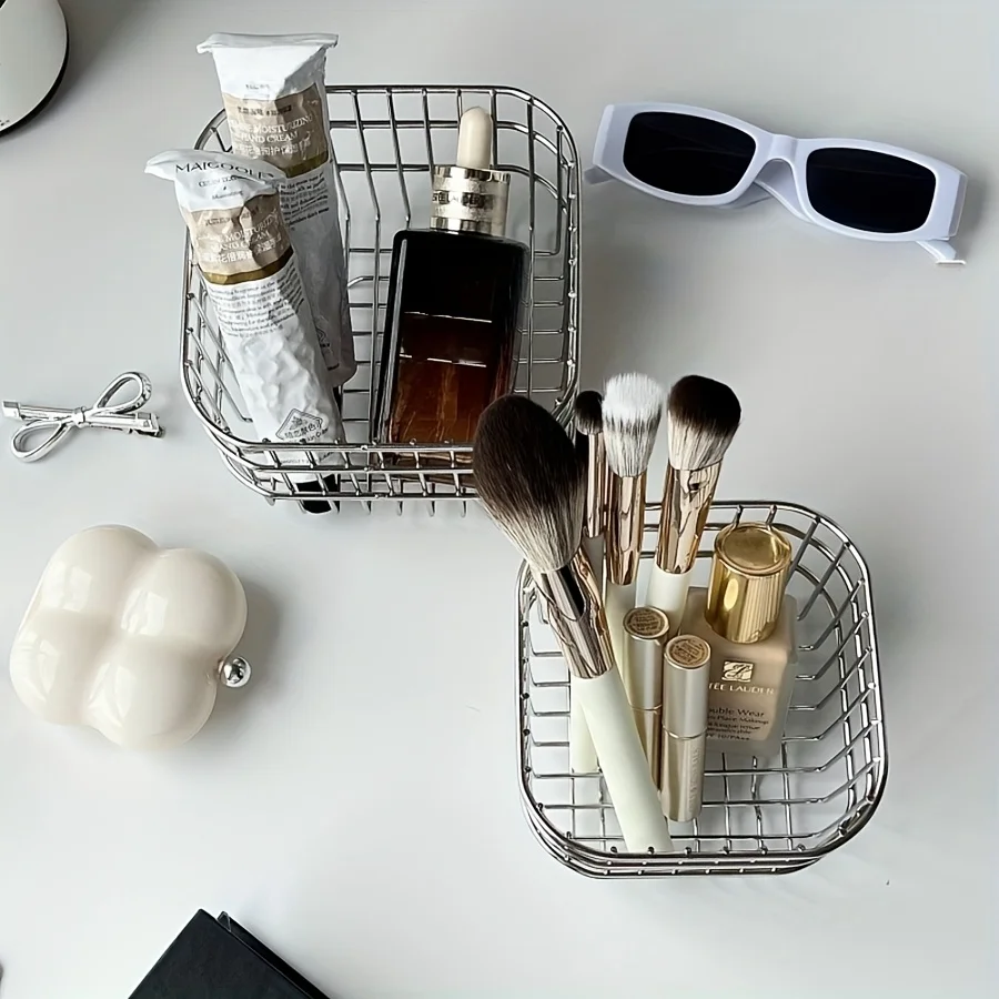 Stainless Steel Comestic Tools Storage Basket Multi-Purpose Makeup Brushes Skincare Tools Perfume Organizer Cosmetic Sorting Box view 4