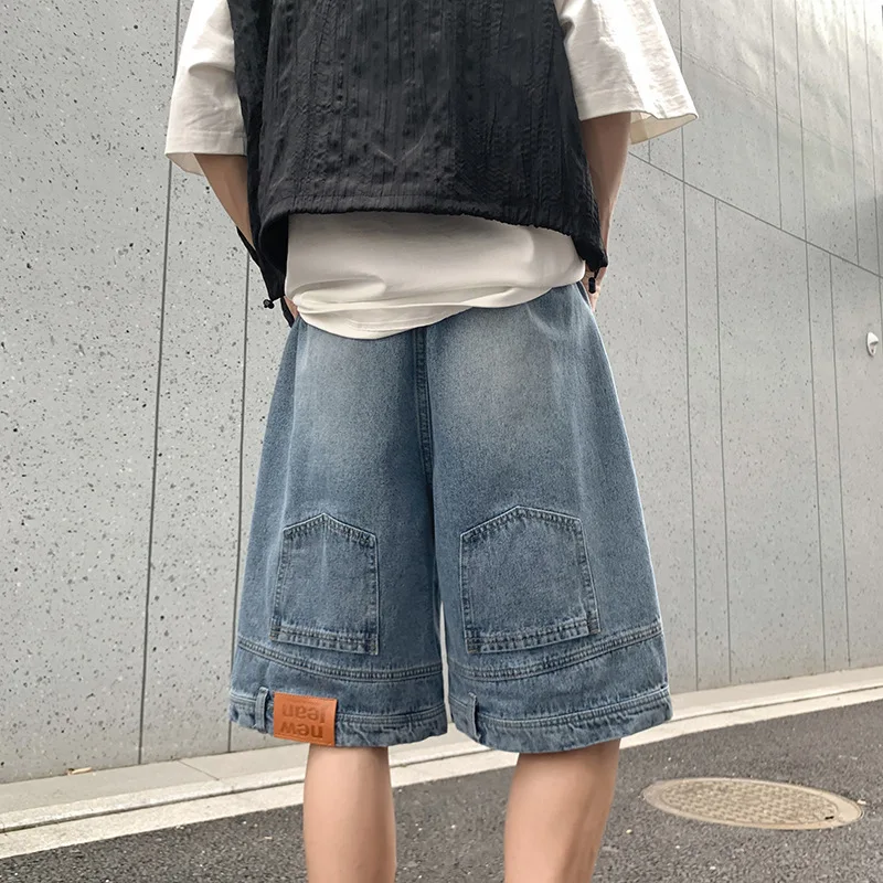 2024 Summer Baggy Denim Shorts Men's Hip Hop Style inside-out Wear Denim Pants