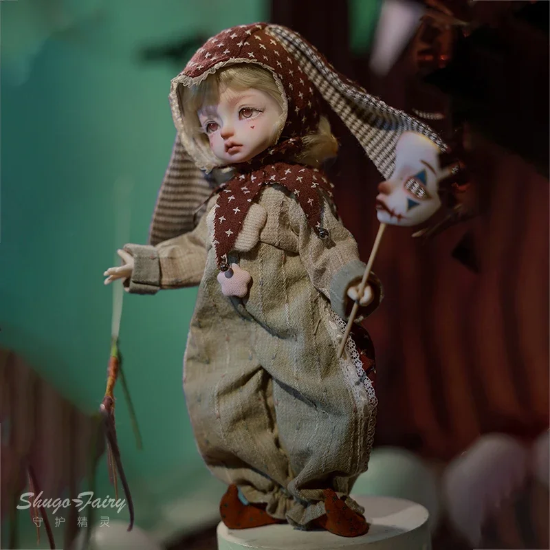

New Original 6-point Bjd Doll, Joker, One-piece Color-matched Clown Costume Rabbit Ear Cap, Resin Figurine Original Series Gift