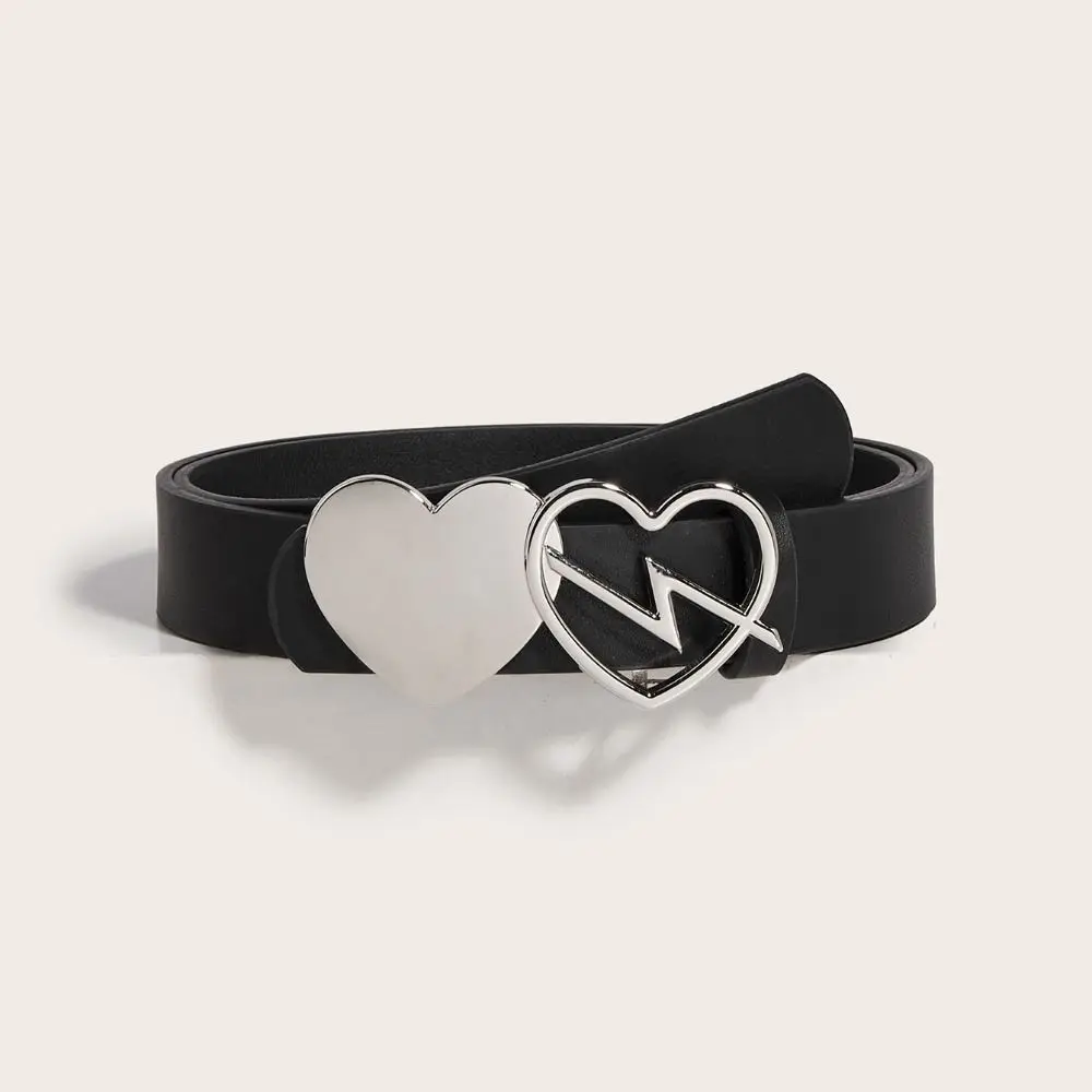 Fashion Versatile Leather Belt Luxury Design Y2K Love Heart Buckle Belt Punk Rock Belt