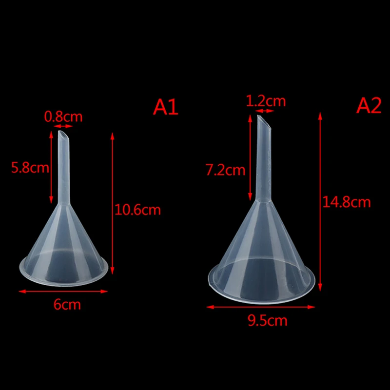 실험실 투명 필터 깔때기 플라스틱 향수 액체 에센셜 오일 충전 빈 병 포장 도구, 60mm, 90mm 입 직경 