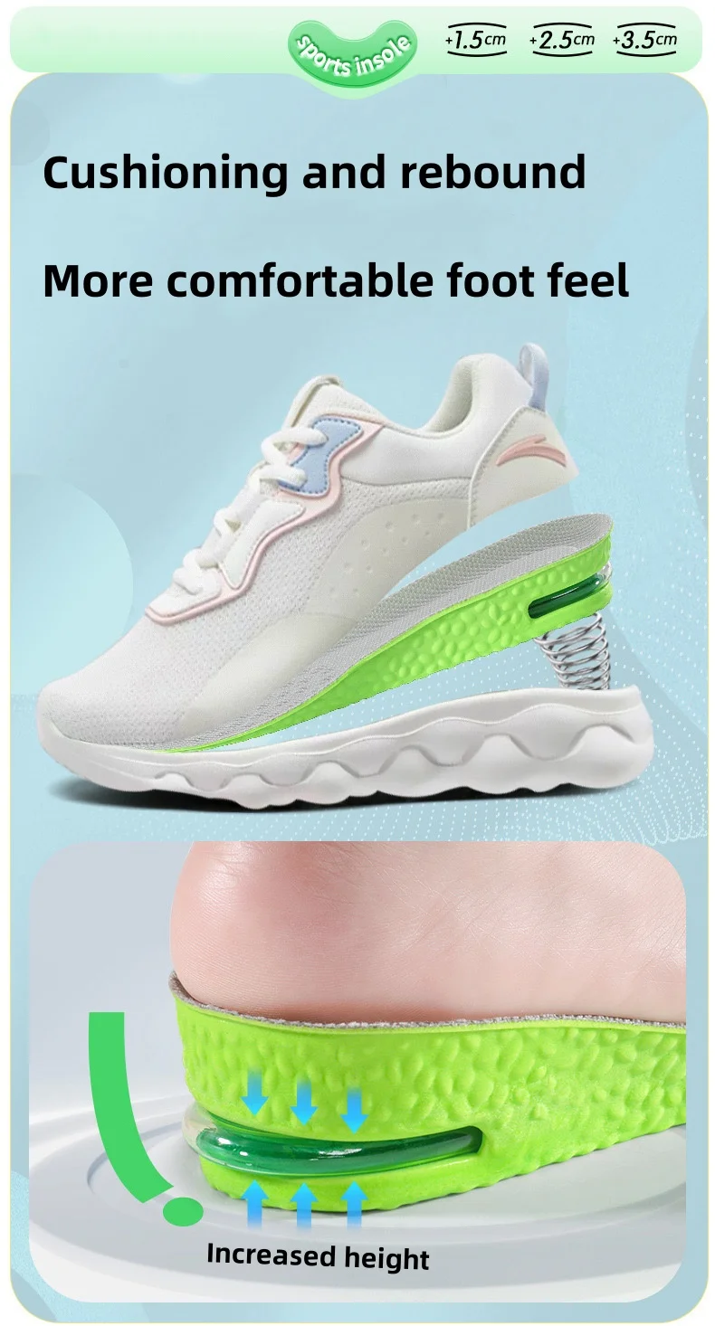 1Pair Air Cushion Height Increase Insoles Breathable Sweat and Anti-Odour Insole Shock Absorbing Insole for Sports Shoes
