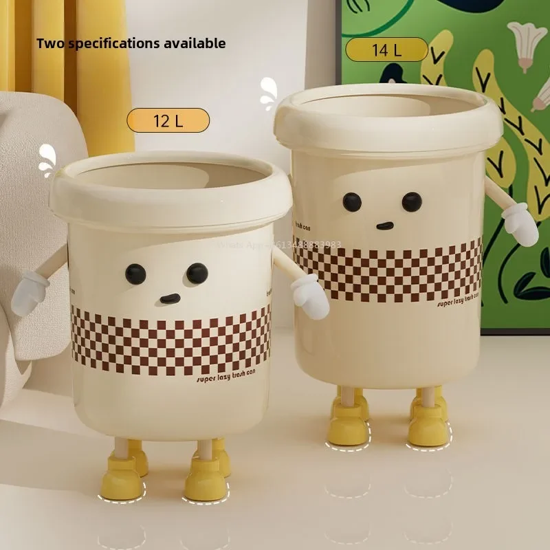 Trash Can Living Room Bedroom Household Paper Basket Cute Cartoon High-value Bathroom Kitchen Large Capacity Without Cover