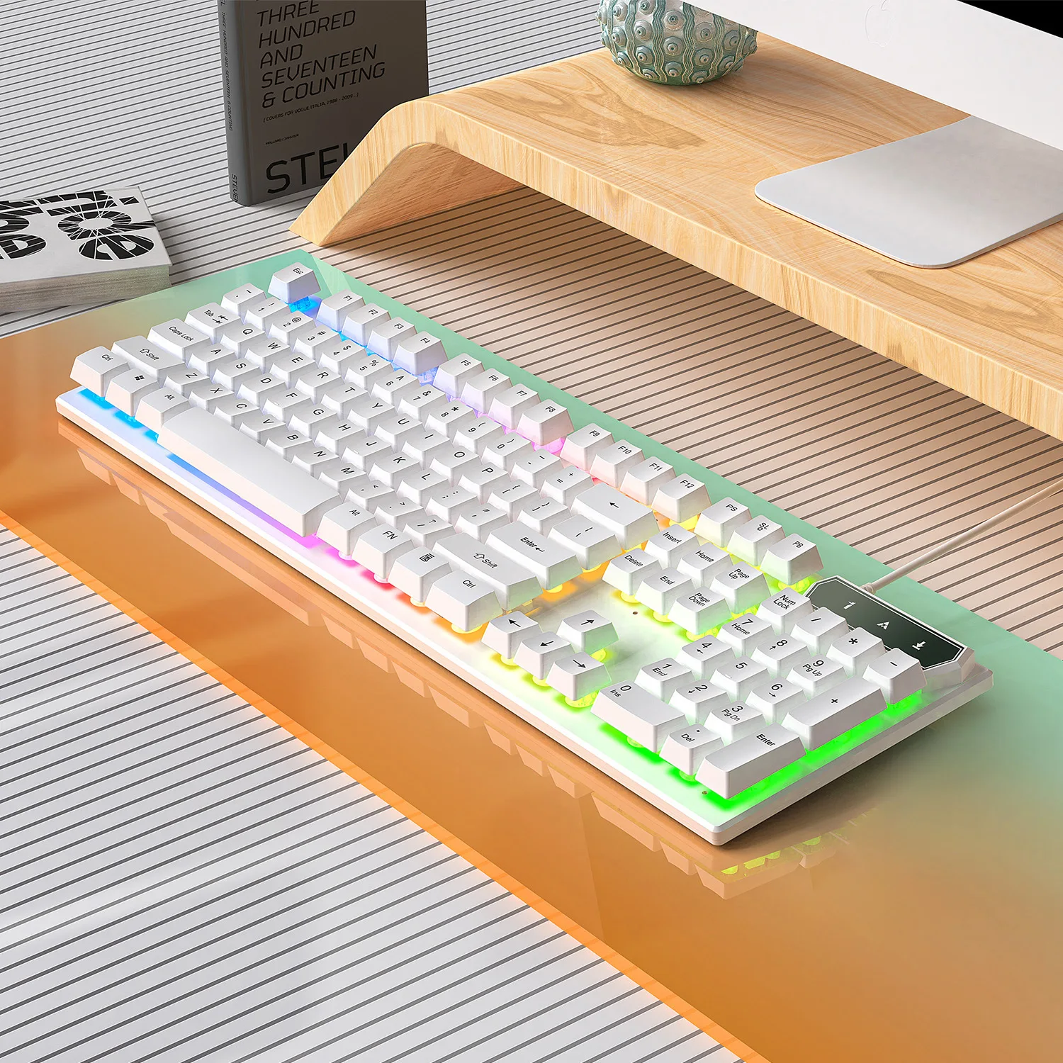 V4G6 Wired Office Laptop Luminous Keyboard And Mouse Set Game Keyboard And Mouse Computer Mechanical Feel