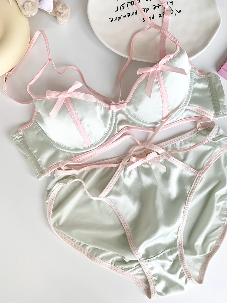 MOYISU Pure Girls Lingerie New Color Ding Sexy Bra Underwear Set Girl Underwire Thin Hollow Bow Pure Desire Bra Woman