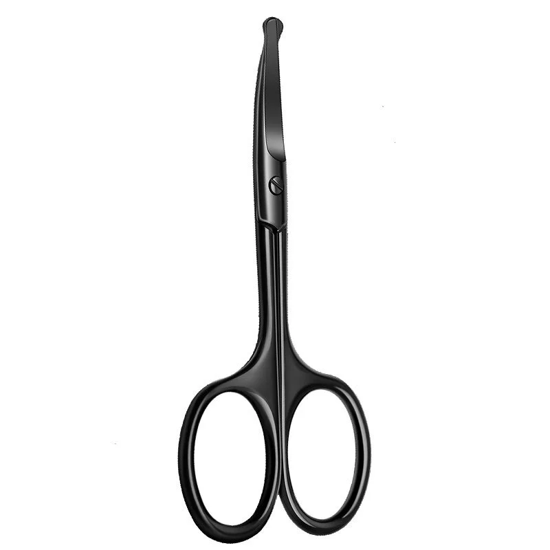 1pc Nose Hair Scissors Black Stainless Steel Round Head Safety Curved Blade Scissors Eyebrow Facial Hair Grooming Remove Tool