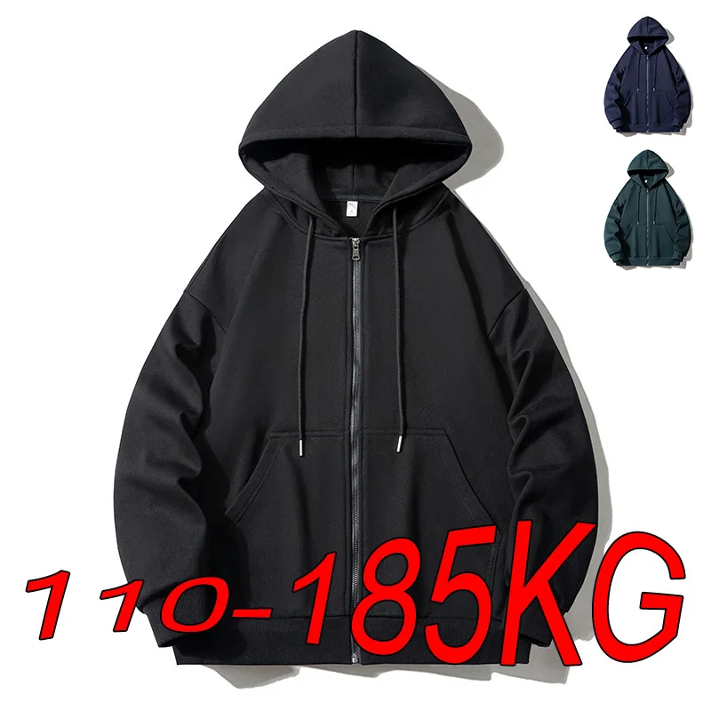 Men Plus Size  6XL 7XL Zip Up Hoodies Large Man Autumn Winter Hoodie Sweatshirt Jacket Big and Tall Mens Clothes