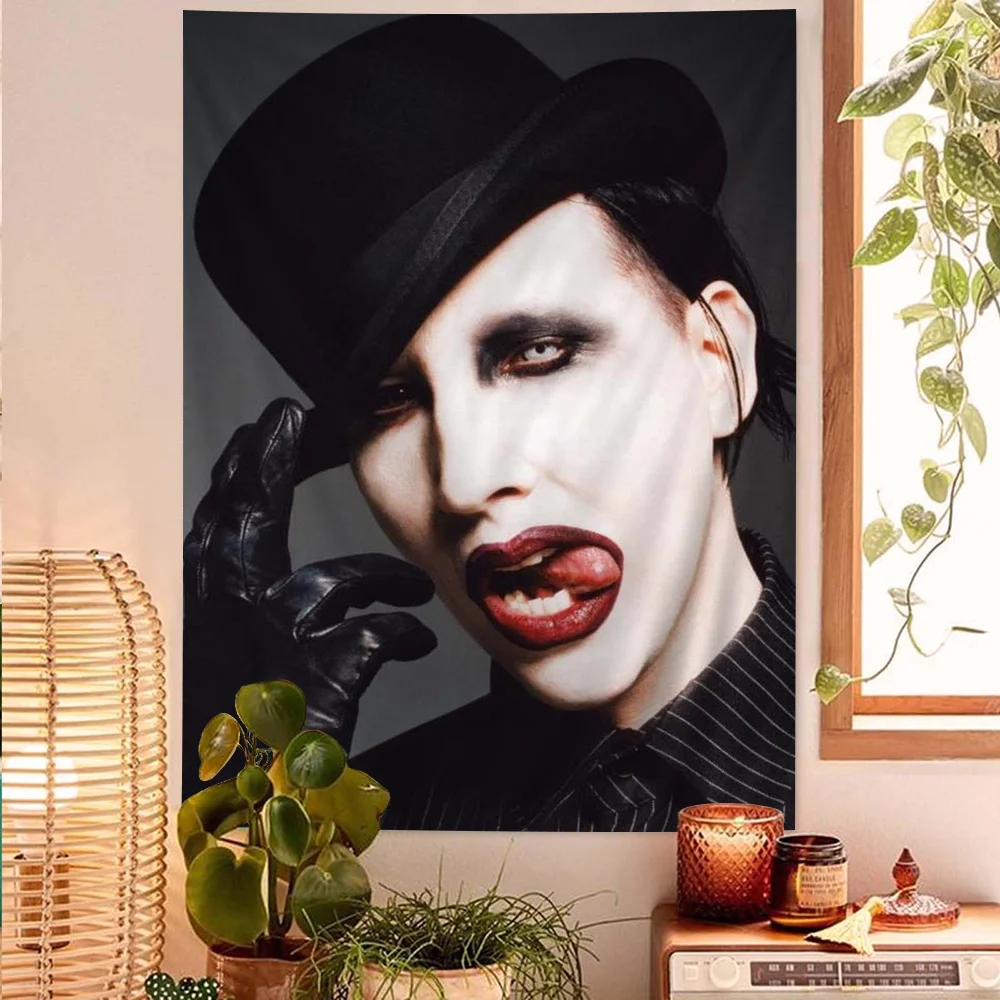 Rock Singer Marilyn Manson Tapestry Anime Tapestry Hanging Tarot Hippie Wall Rugs Dorm Wall Hanging Sheets