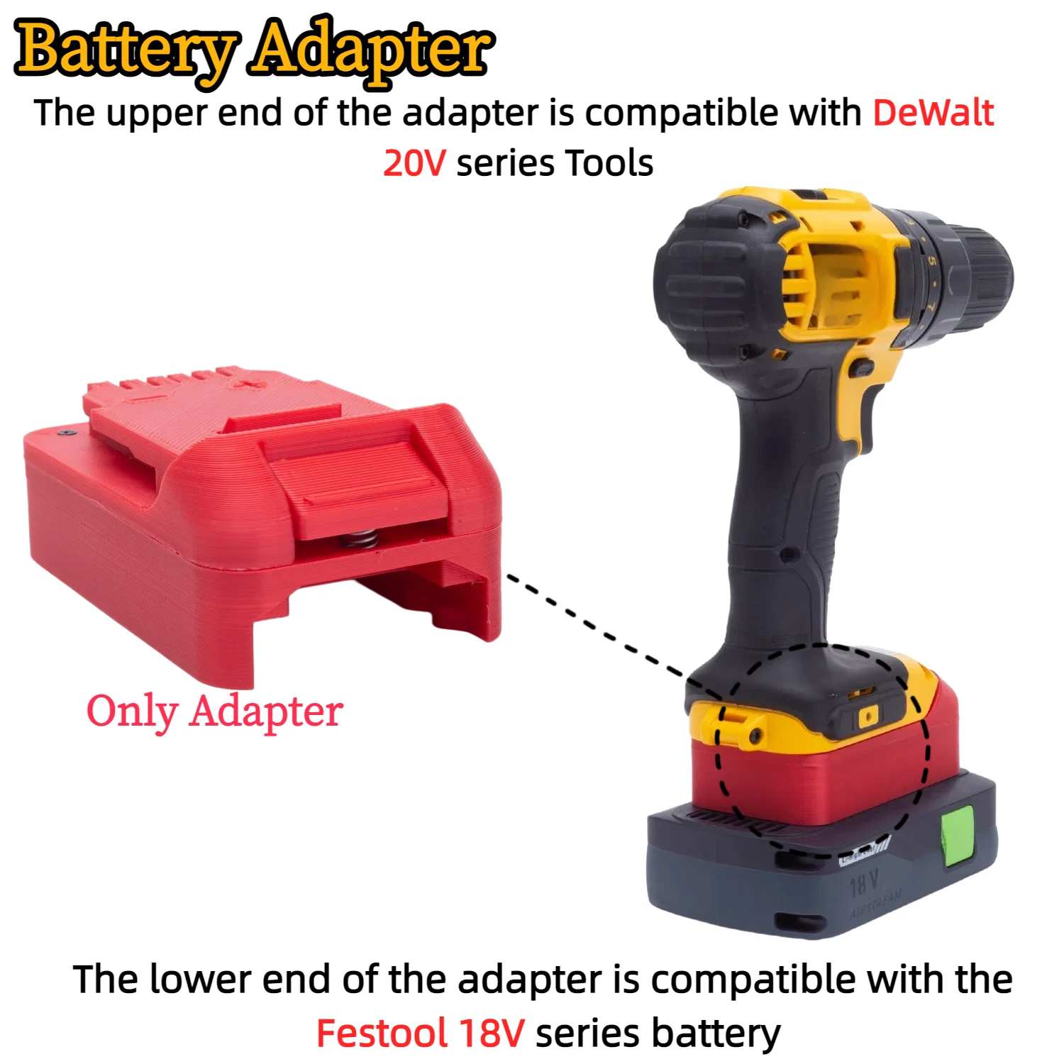 Battery Adapter/Converter for Festool 18V Li-ion Battery TO DeWalt 18V/20V Cordless Drill Tools Accessory(Only Adapter)
