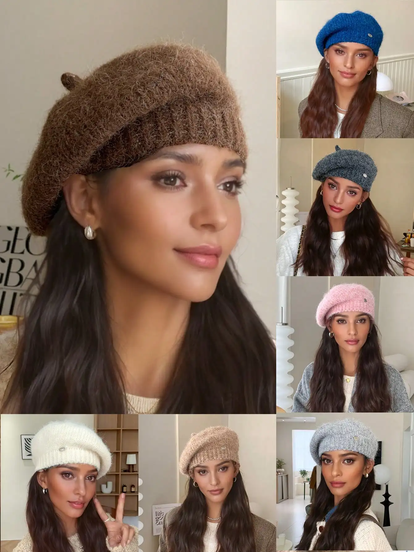 1pc Women's Fluffy Beret Hat, Solid Color Fine Fleece Knitted Cloud Beanie, Painter Hat Newsboy Cap, Washable But Not Machine Washable, Suitable For Autumn/Winter Daily Wear, Walking, Shopping
