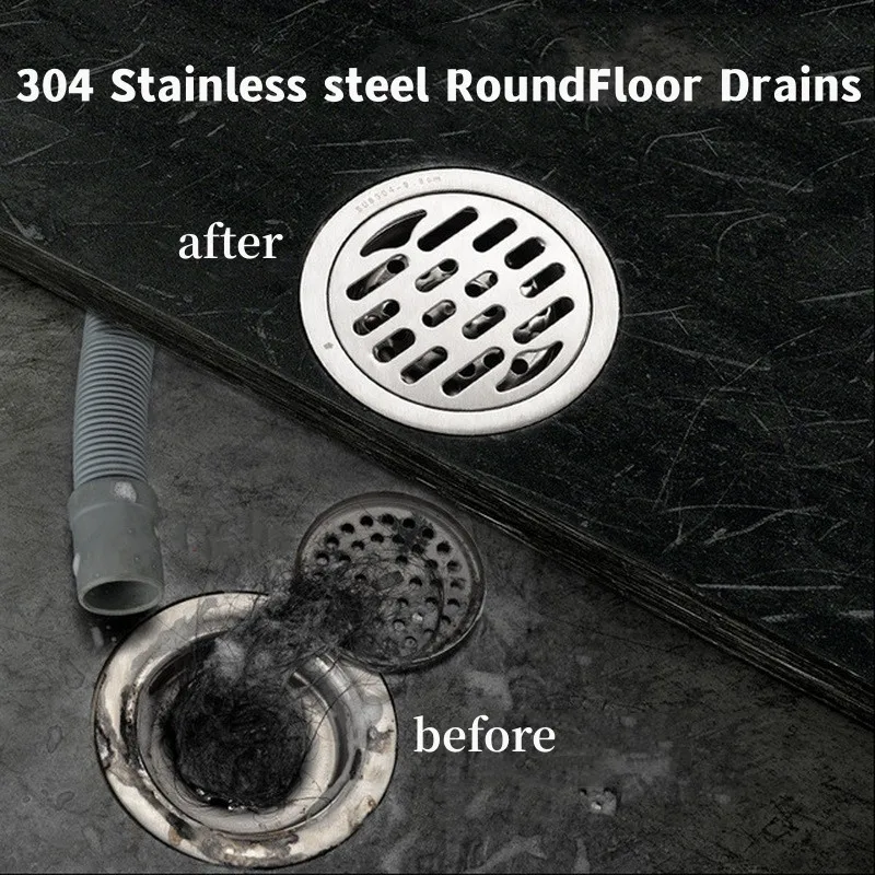 1PCS 304 Stainless steel Floor Drains Round Washing Machine Deodorant Drainer Shower Strainer Cover Bathroom Toilet Accessories