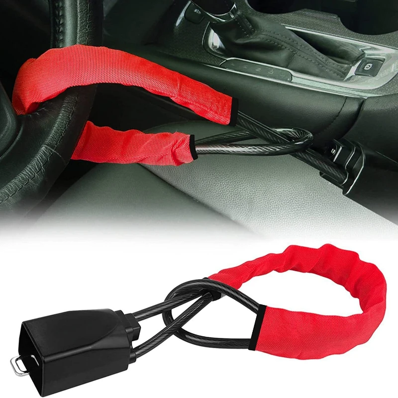 Universal Car Steering Wheel Lock with Seat Belt Buckles Sturdy Lock Theft Prevention Anti Device Lock for Truck SUV Van RV