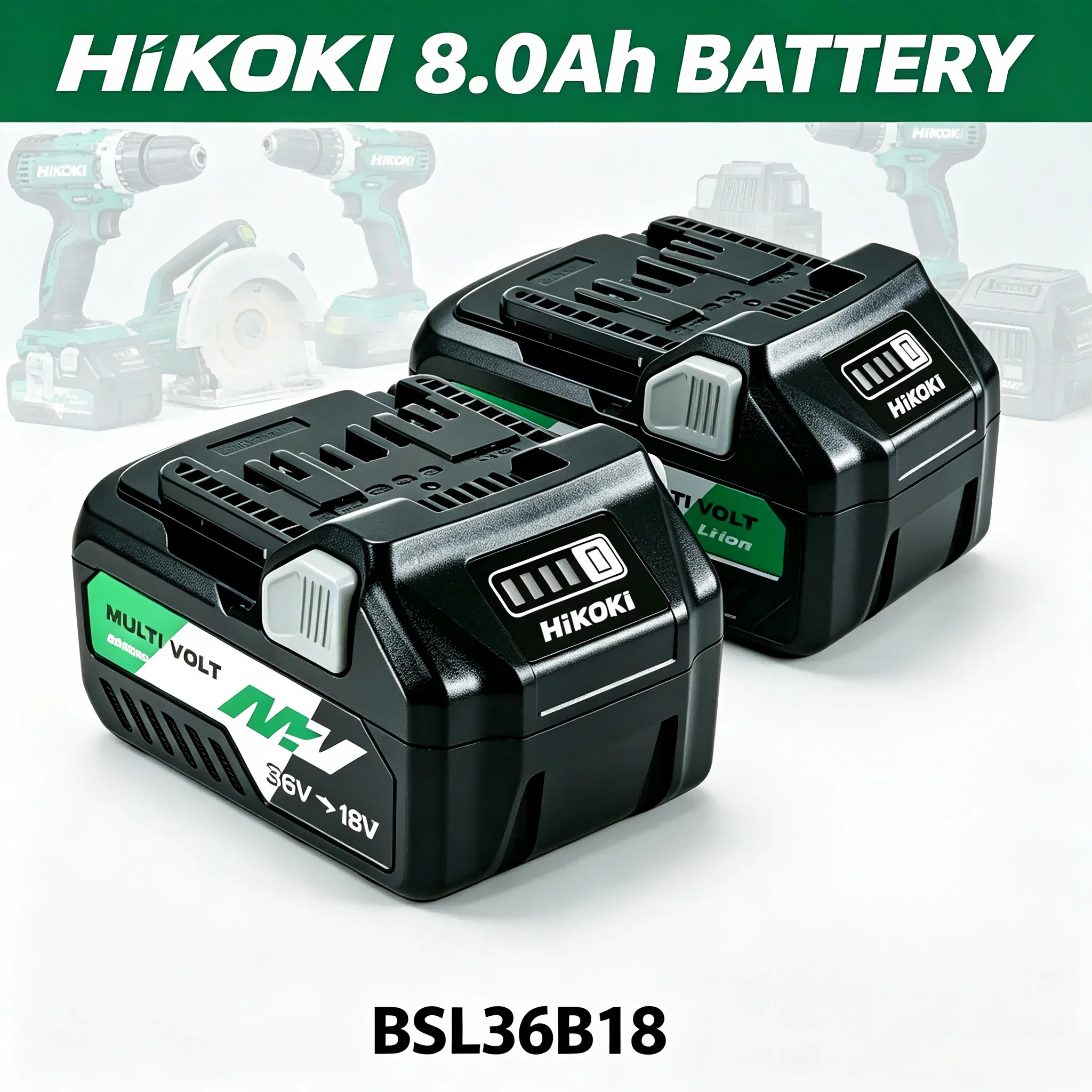Hitachi HiKOKI 18V 36V 5.0Ah Lithium Ion Battery, Rechargeable Power Tool Battery, Suitable for HiKOKI 18V 36V Power Tools.