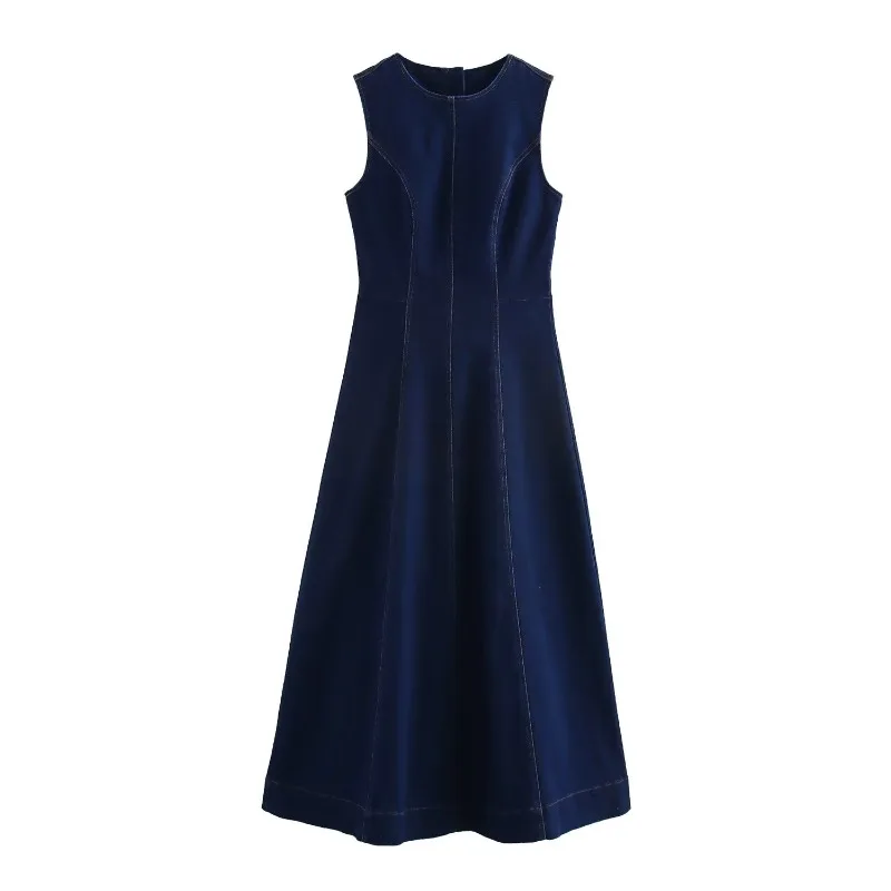 

TRAFZR Women High Waist Denim A-Line Dress Sleeveless Casual Party Outfit Spring Fall Fashion Long Dress