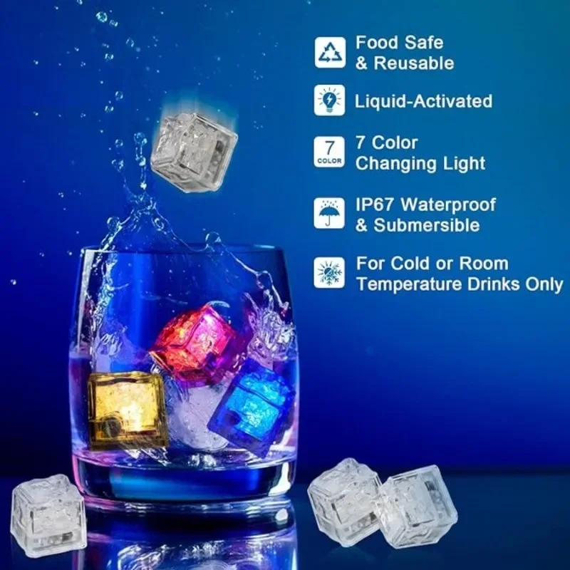 6pcs LED Ice Cubes Waterproof Bar Atmosphere Night Luminous Toys Flashing Glow Drinking Party Wine Barware Decoration