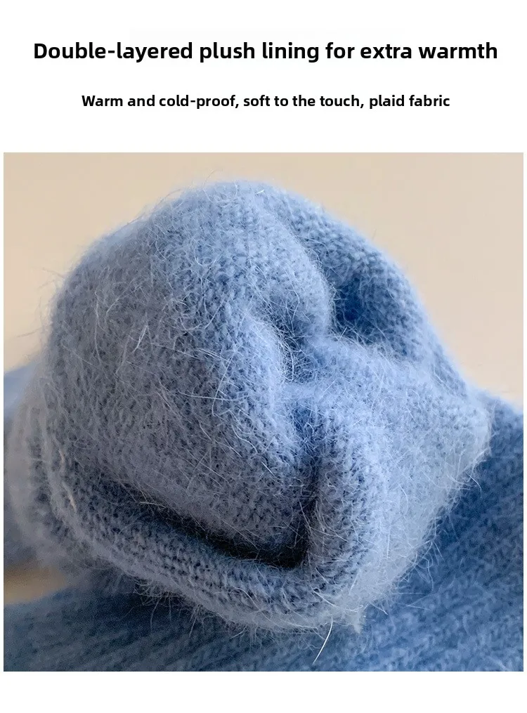 Women Wool Cashmere Gloves Cable Knit Touchscreen Finger Hole Winter Autumn Warm Wrist Length Classic Gloves Female Mitten