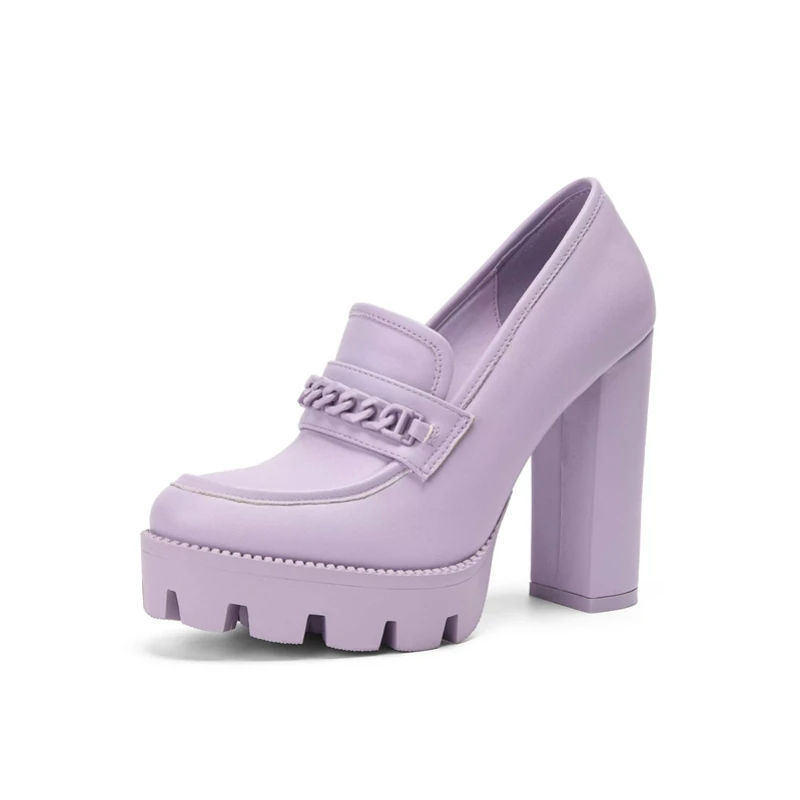 Candy Colored Chain Decoration Autumn Winter High Heels 2024 New Violet Waterproof Platform Women Single Shoes Size 36-41