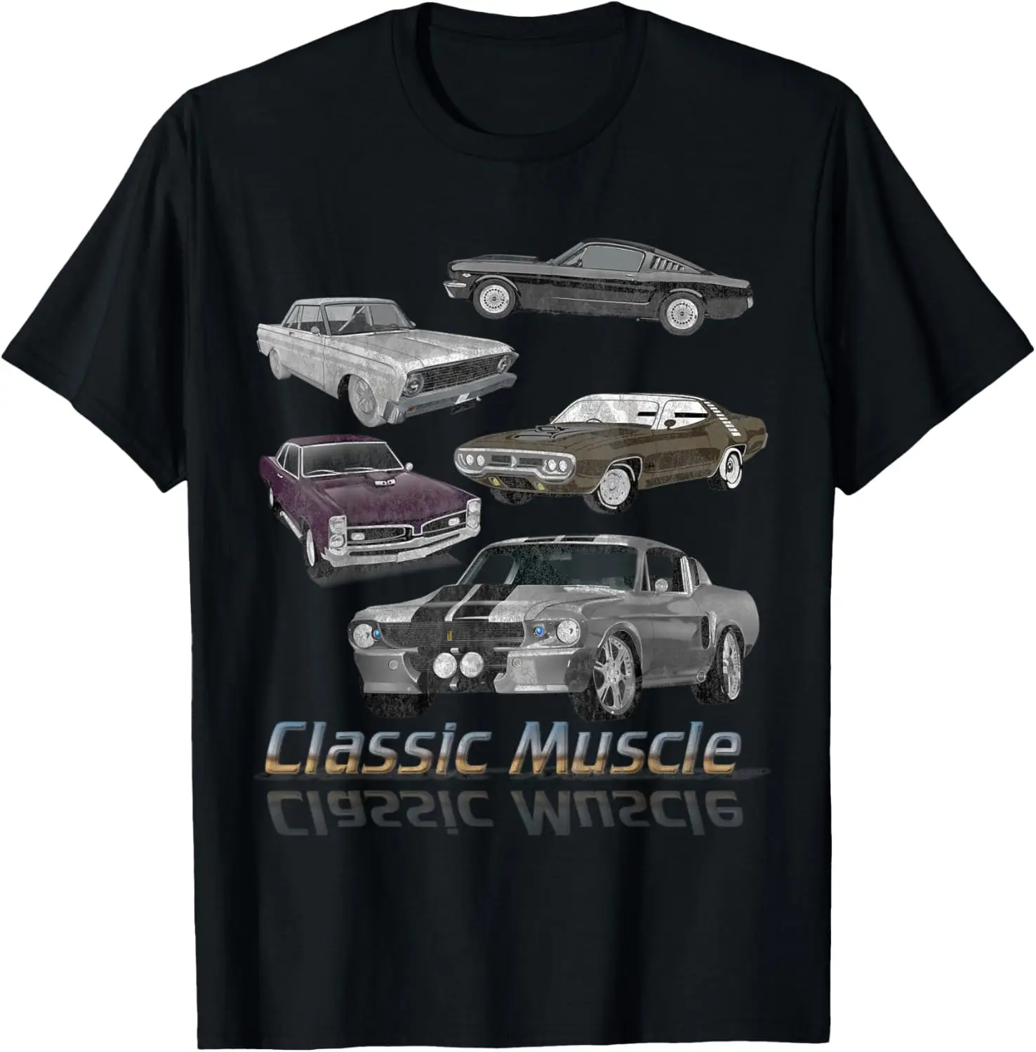 Classic Muscle Cars Lineup Racing Distressed Graphic Apparel T-Shirt