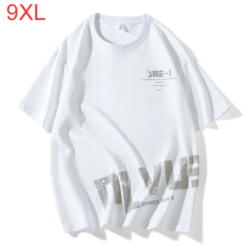 

Xl-9xl Summer Men's Pure Cotton Fat Plus Size Round Neck Short sleeved T-shirt Breathable and Trendy Fat Letter Casual 150kg