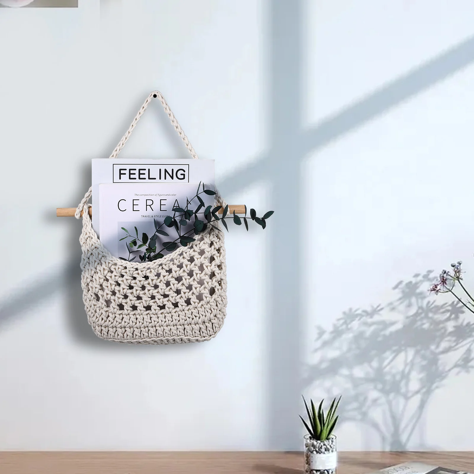 

2Pcs Hanging Basket for Fruit Boho Cotton Macrame Wall Storage Organizer Over Door Kitchen Living Room Hanging Fruit Basket