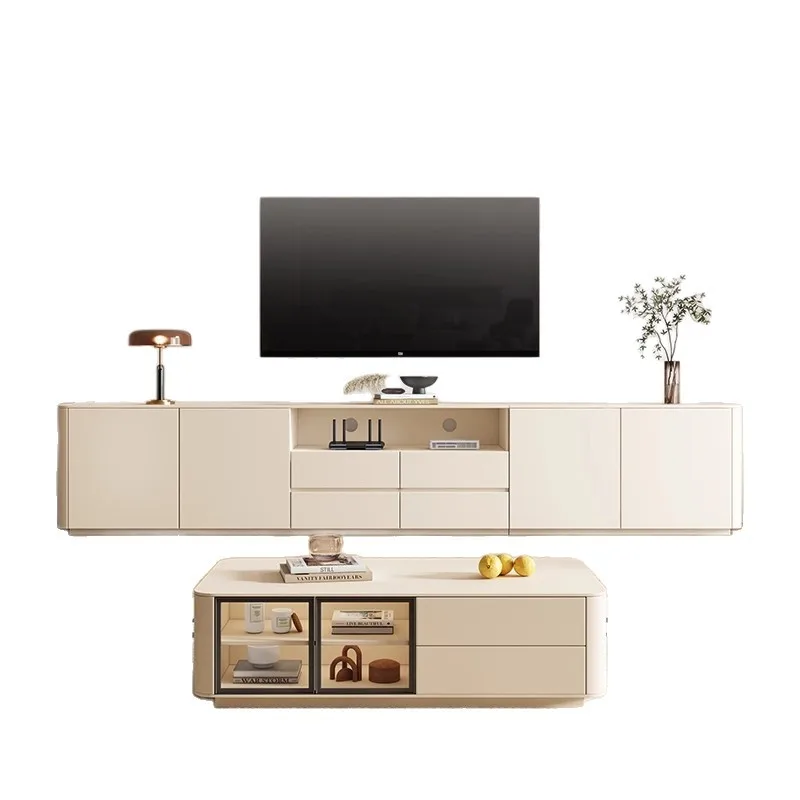 

Solid wood TV cabinet coffee table combination, modern simple living room small apartment household, locker