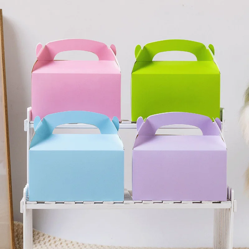 Cajas de regalo con asas para hornear, cajas para aperitivos, cumpleaños, boda, Baby Shower, Navidad, contenedor de cartón, caja de decoraciones S126, 10 Uds.