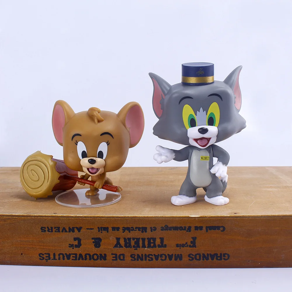 6 pièces version Q chat et souris Anime figurine en vinyle poupée à la main grand Tom Jerry jouets drôle étui de voiture gâteau petit ornement