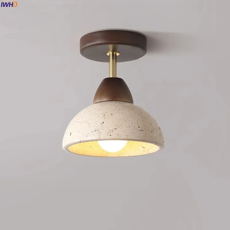 

IWHD Japan Wabi Sabi LED Ceiling Lamp Yellow Travertine Home Interior Corridor Kitchen Loft Bathroom Ceiling Light Lampara Techo