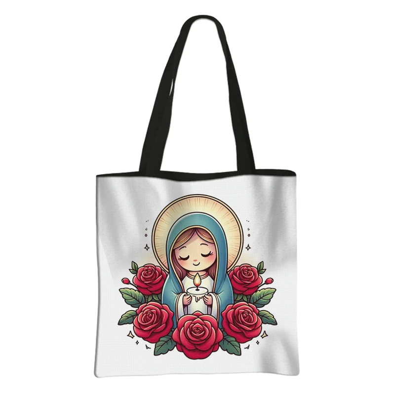 Virgin Mary Print Shopping Bags Our Lady of Guadalupe Tote Bag Women Handbag Catholic Churches Storage Bags Portable Storage Bag