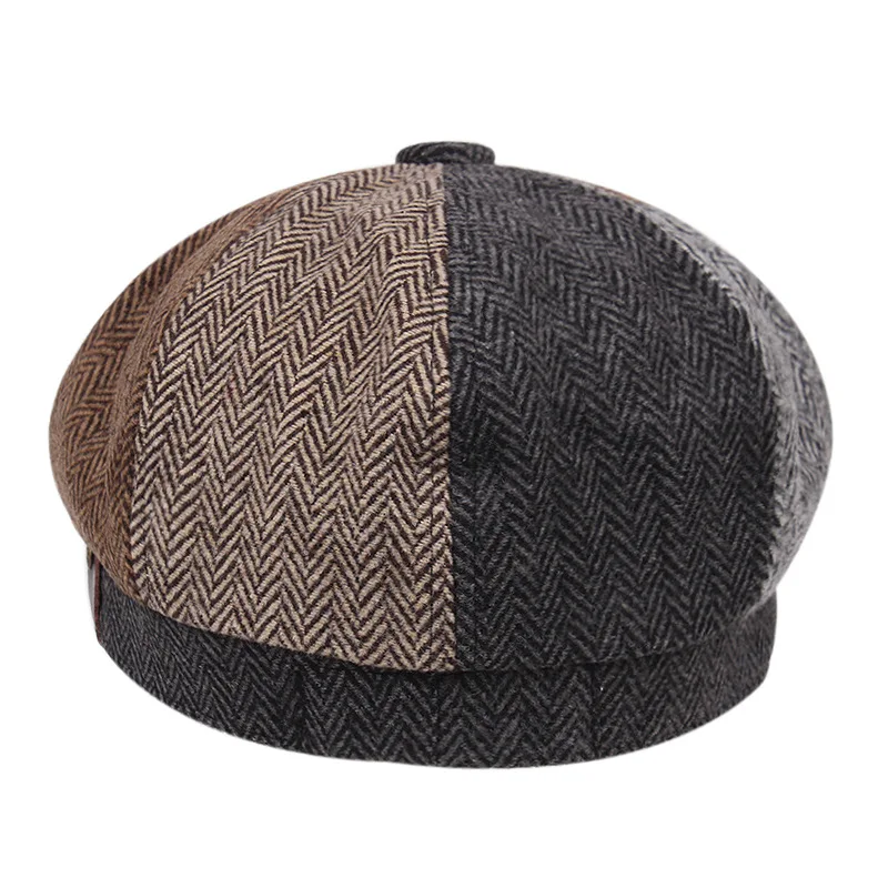 Colorblock Striped Men\'s Hat High Quality Beret Ivy Newsboy Hat Ladies Beret Pointed Eye Mask Wholesale