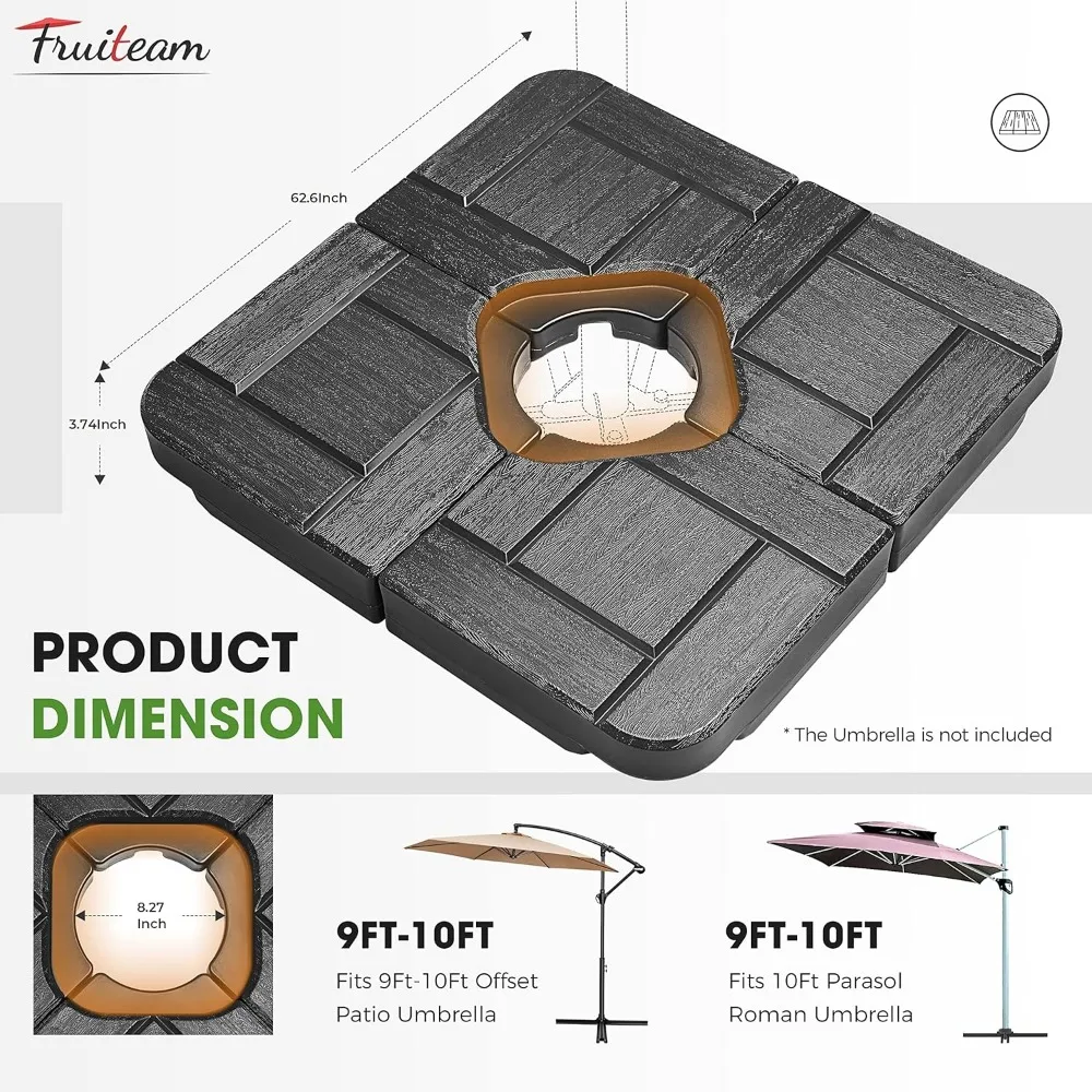 4 Stuks Patio Paraplu Basis Zwaar, 183.6lb Capaciteit Zware Cantilever Paraplu 'S Gewicht Stand Met Gemakkelijk Te Vullen Tuiten Voor Water