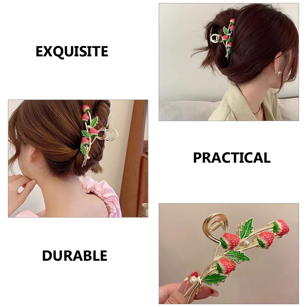 2 Pcs Lemon Claw Clip Strawberry Barrettes Girl Hair Accessories Women Accessory Metal Jaw Clips Miss Bow Volume