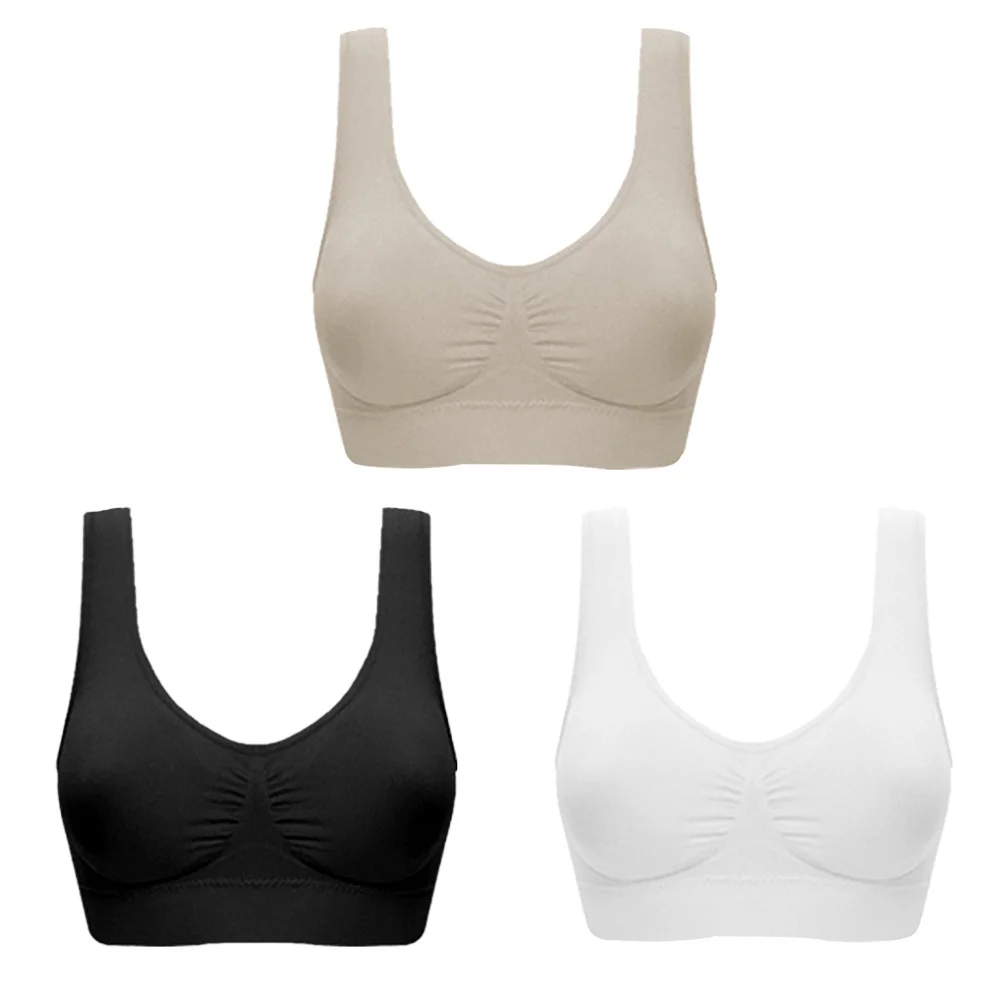 

3Pcs Women's Seamless Sports Bras Wirefree Lightweight Non Padded Support for High Impact Running Yoga Fitness Gym Size S Black